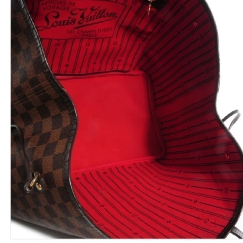 Louis Vuitton Neverfull GM Damier Ebene Tote Handbag Red Organizer Insert w COA - Picture 12 of 17